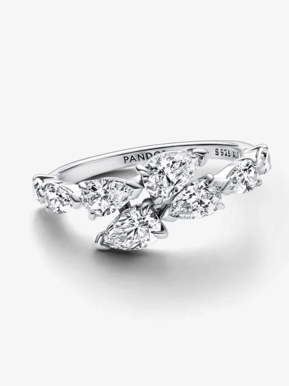 Pandora Silver Leaf Cluster Ring with Sparkling White Stones